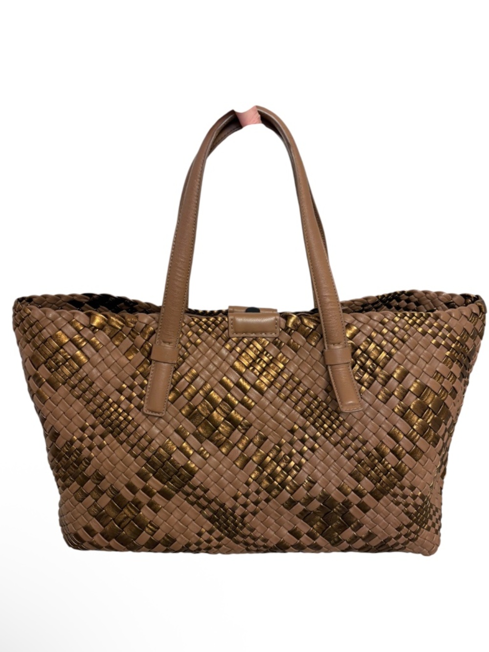 Falor Italy intreccio tan taupe bronze gold woven leather large tote bag wow